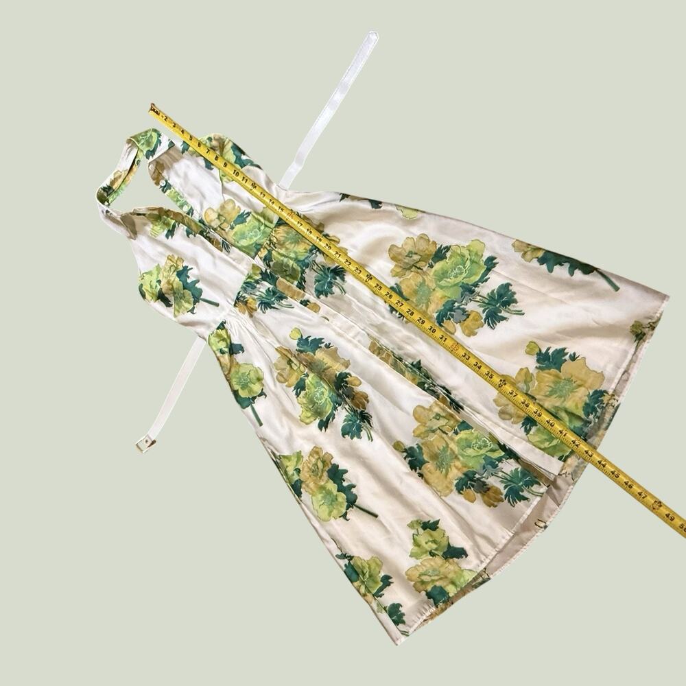 Belle Badgley Mischka Greta Backless Midi Dress Size 6 Green Cream Floral Print - Picture 11 of 13